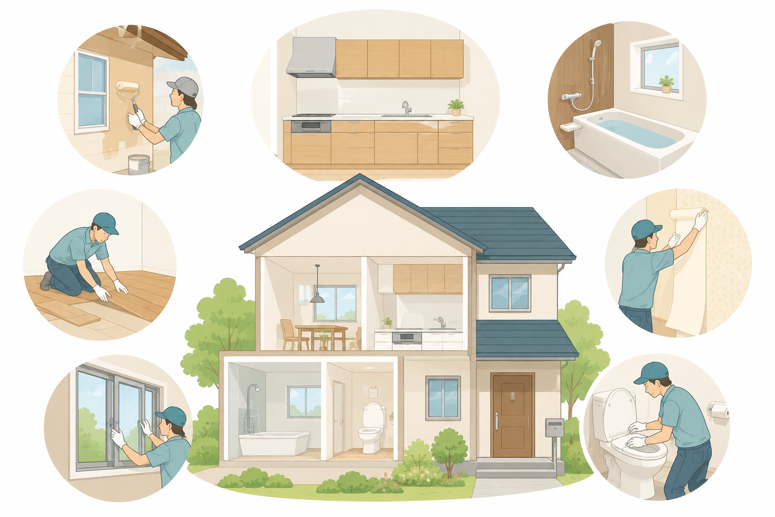 住まいに新しい価値を加えるリノベーションのイラスト