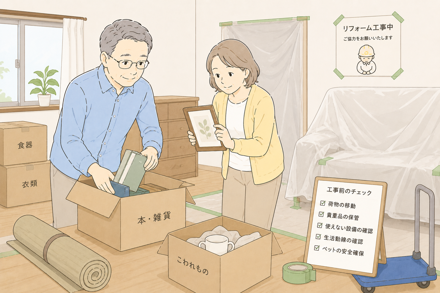 リフォーム工事前に荷物を片付けるイメージ