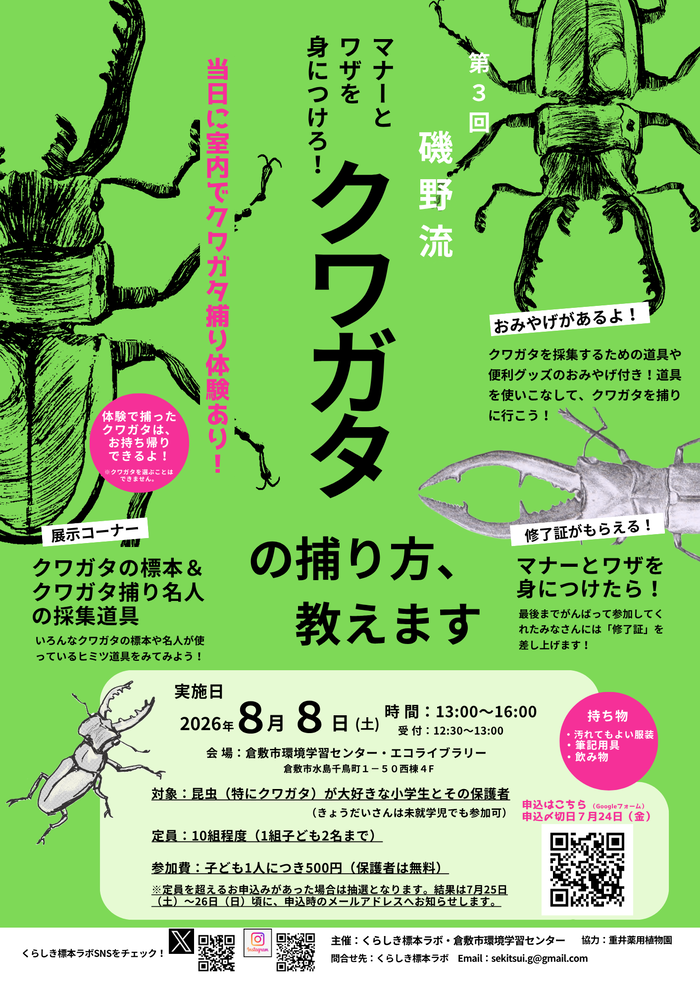 【倉敷】マナーとワザを身につけろ！クワガタの捕り方、教えます