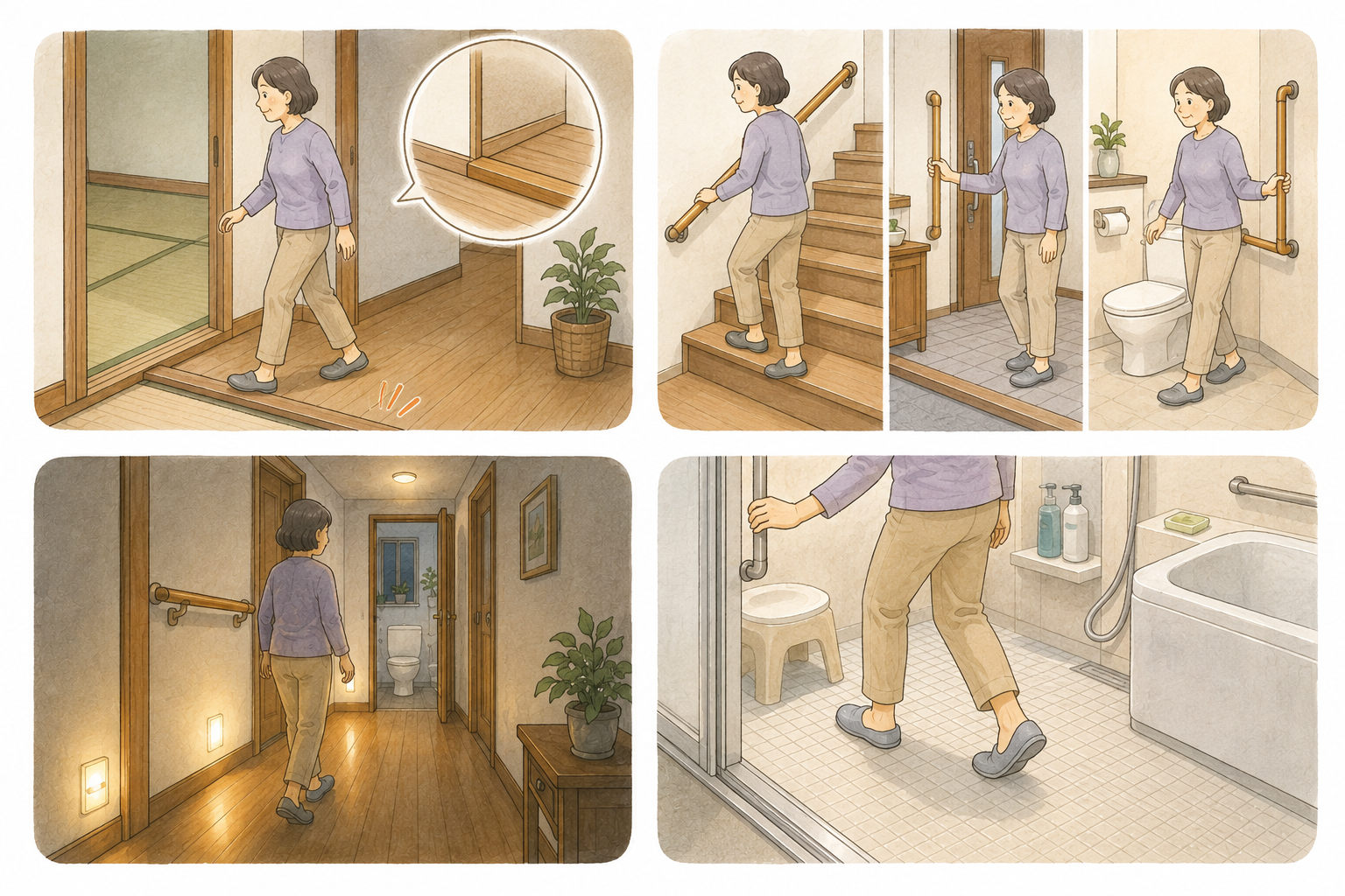 転倒予防のために日常生活で足を動かすイラスト