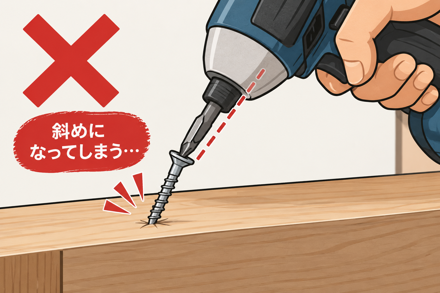 ビスが斜めに入ってしまうNG例