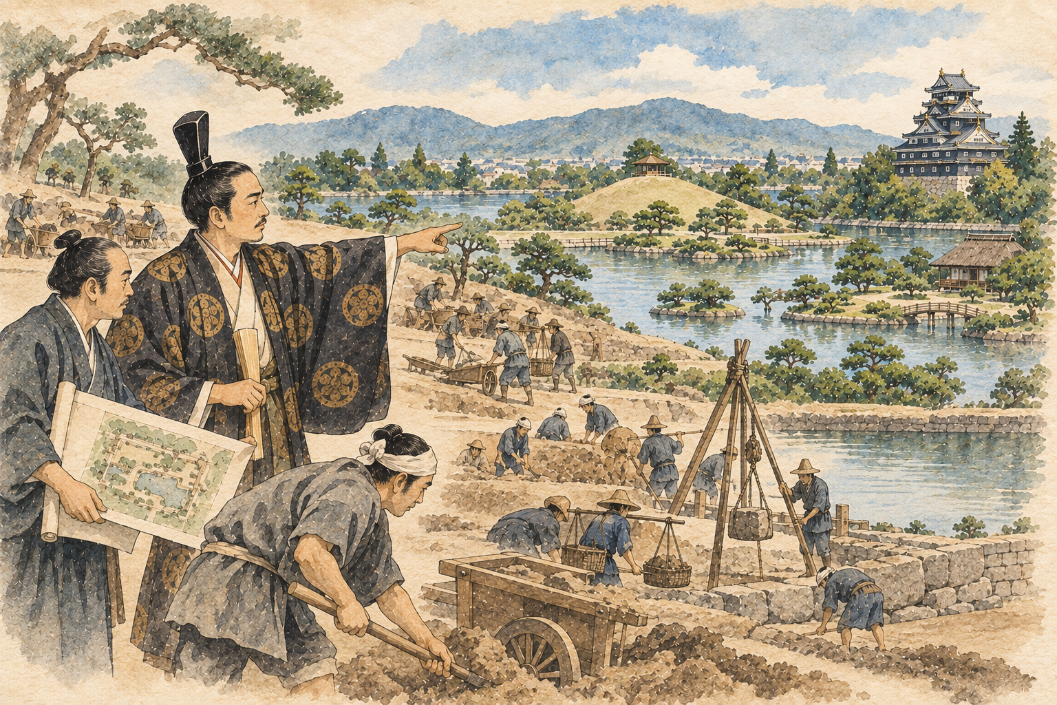 江戸時代の岡山後楽園築庭工事のイメージ
