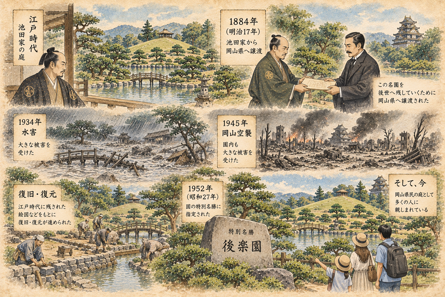 明治時代から現在へ受け継がれる岡山後楽園のイメージ