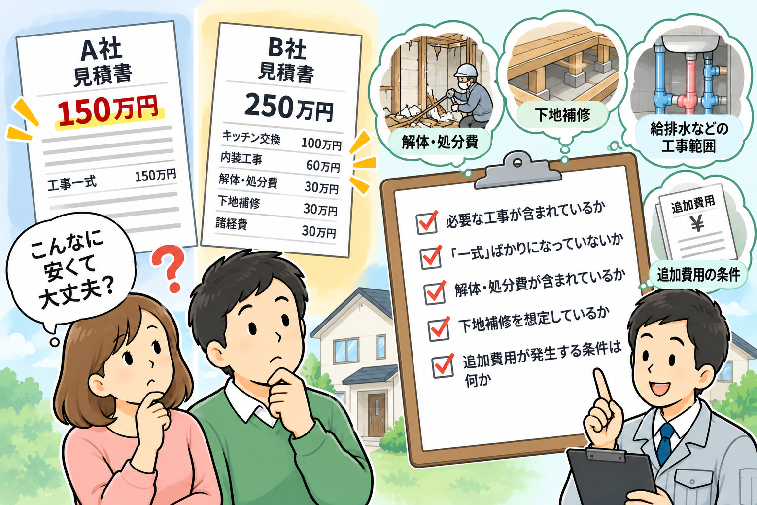 リフォームの安い見積もりを比較するときの確認ポイント