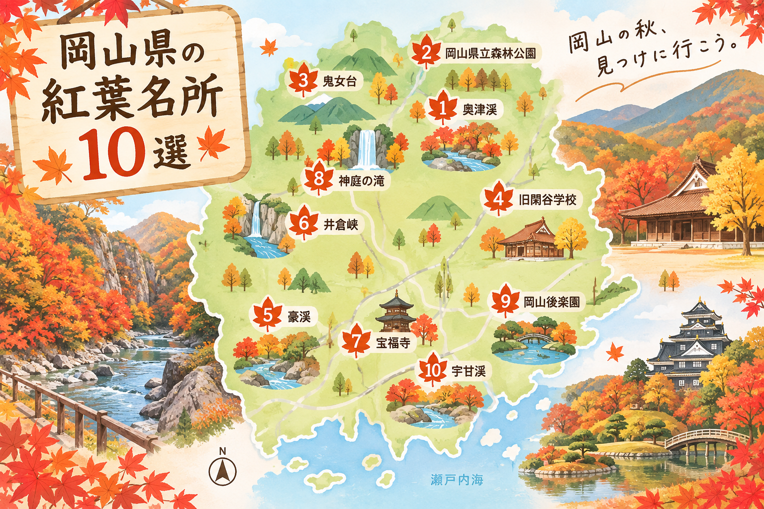 岡山県の紅葉名所10選マップ