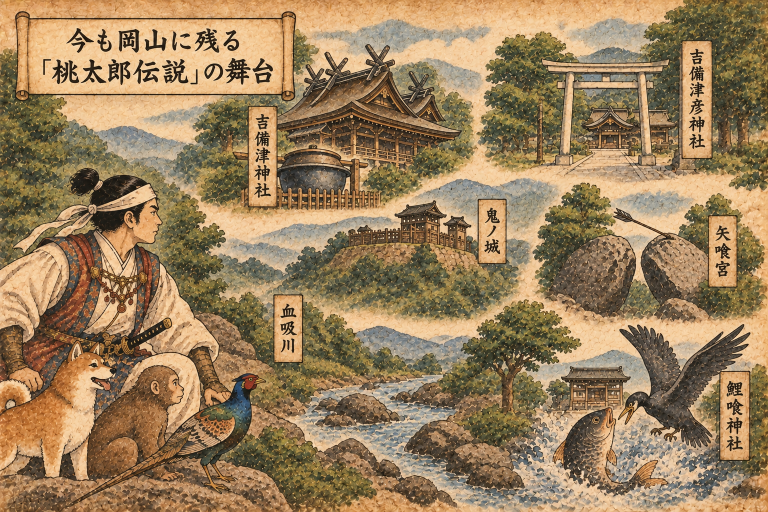 岡山県内に残る桃太郎伝説ゆかりの場所のイメージ