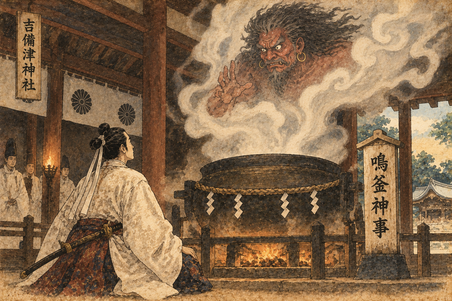 吉備津神社と鳴釜神事のイメージ