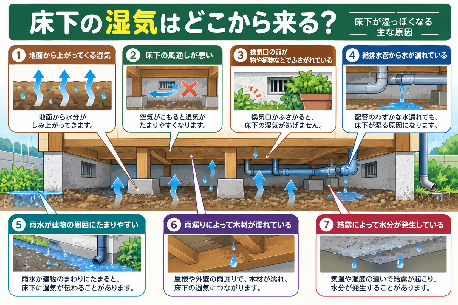 シロアリ被害で見られる主なサイン