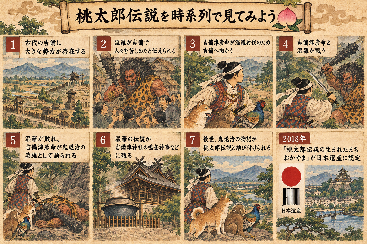 岡山県内に残る桃太郎伝説ゆかりの場所のイメージ