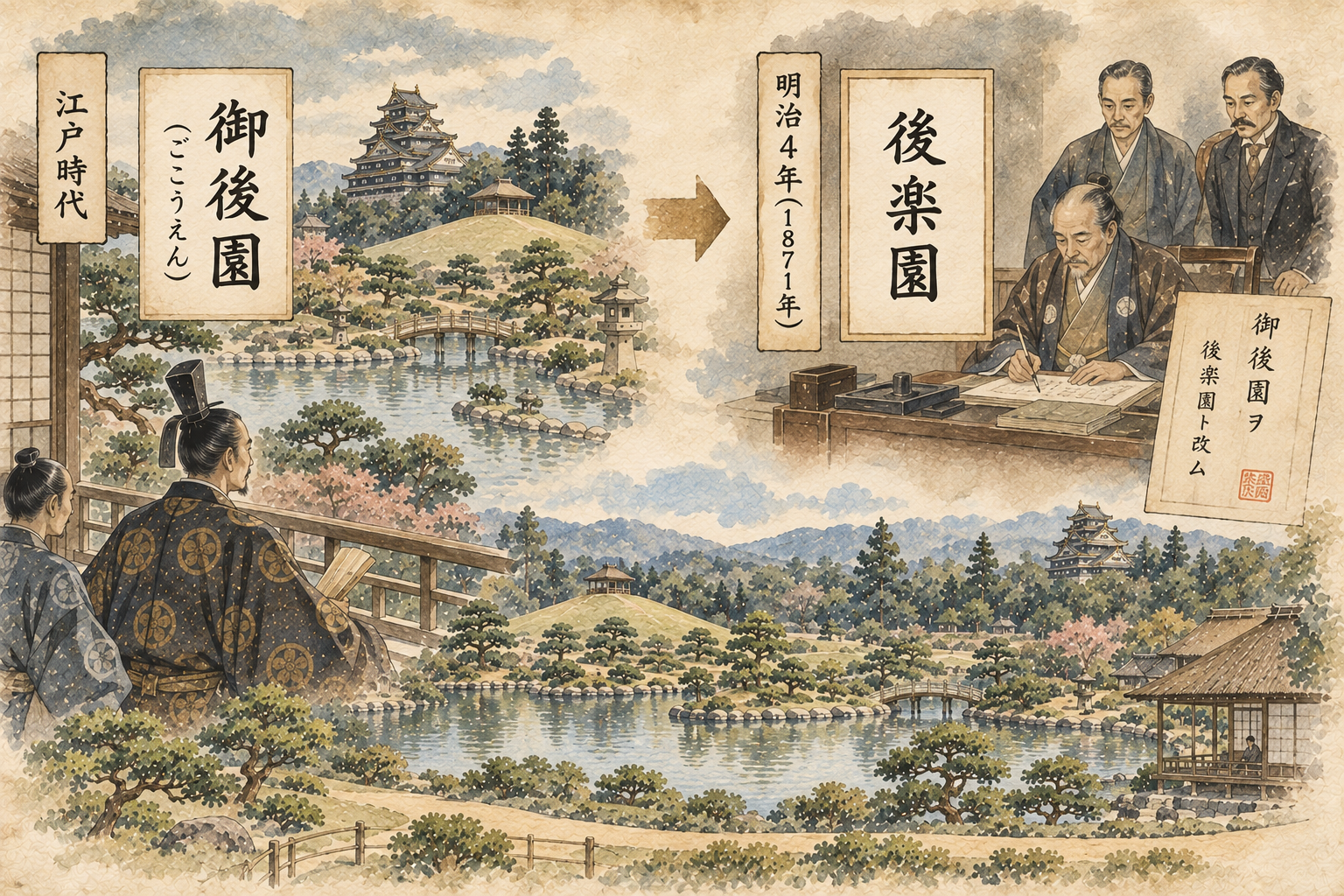御後園から後楽園へ名称が変わるイメージ
