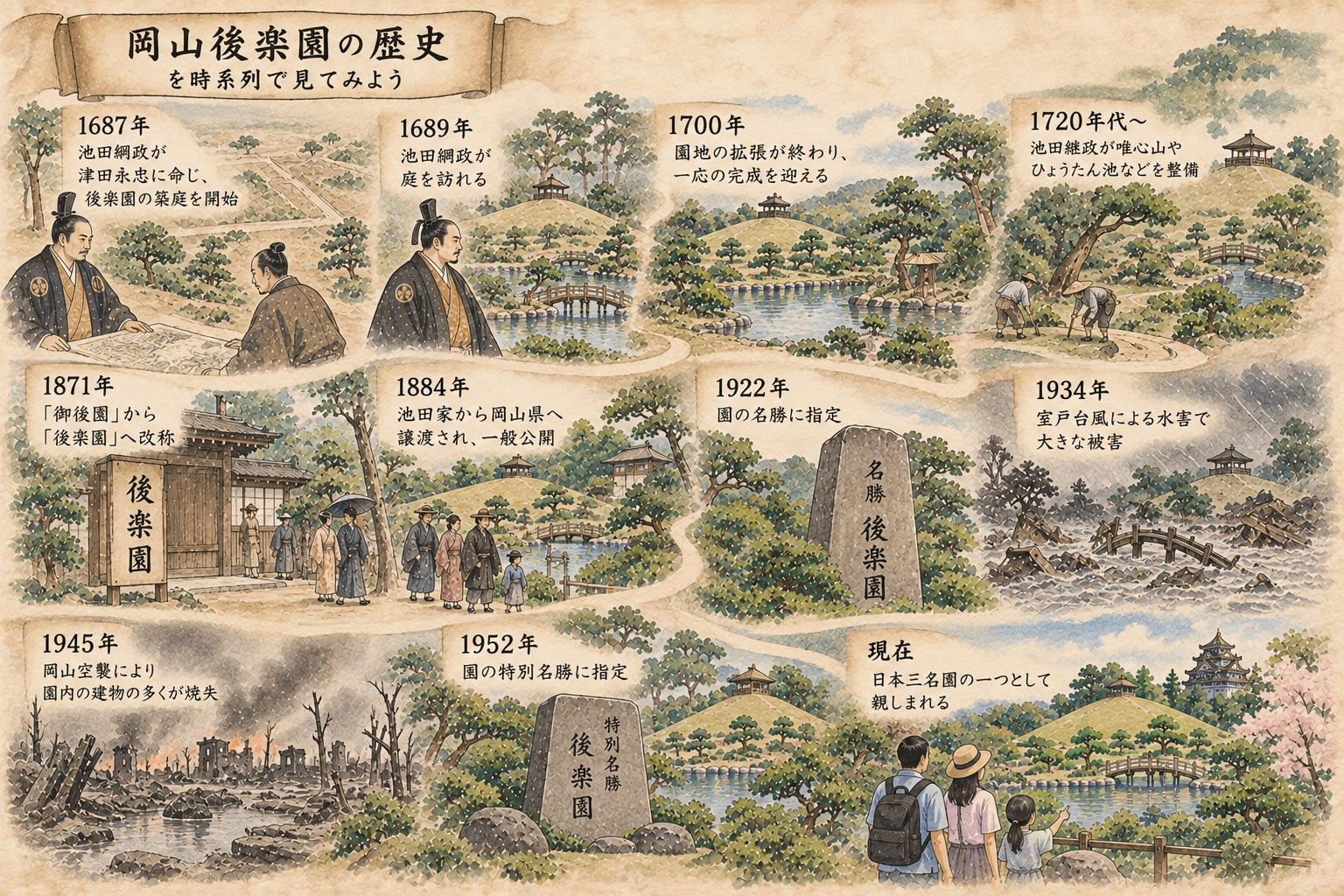 明治時代から現在へ受け継がれる岡山後楽園のイメージ