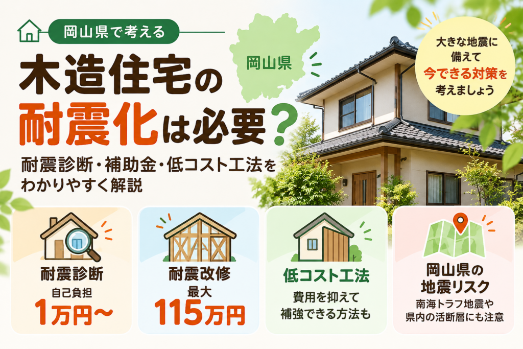 【岡山県】木造住宅の耐震化は必要？耐震診断・補助金最大115万円・低コスト工法を解説