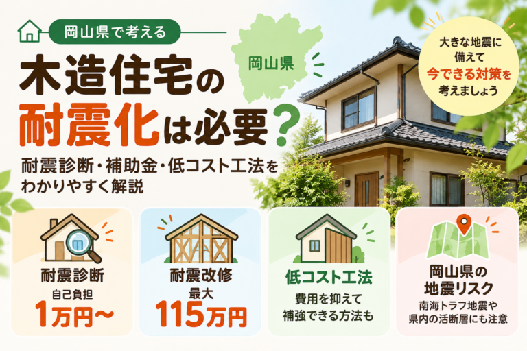 【岡山県】木造住宅の耐震化は必要？耐震診断・補助金最大115万円・低コスト工法を解説